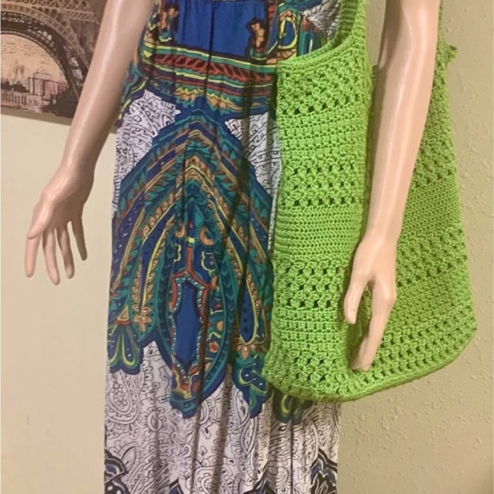 Handcrafted Green Crochet Tote Bag